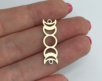 Raw Brass Moon Connectors, Brass Moon Phase Charm Pendant, Brass Earring Charms, Jewelry Components Findings 9x28x0.80mm