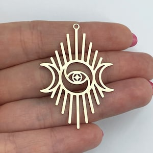 Crescent Moon Eye Charm, Brass Charms for Jewelry Making, Brass Eye Charm, Laser Cut Jewelry Making Supplies Earring Findings Brass Jewelry
