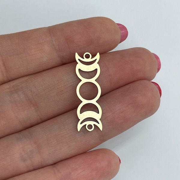 Raw Brass Moon Connectors, Brass Moon Phase Charm Pendant, Brass Earring Charms, Jewelry Components Findings 9x28x0.80mm