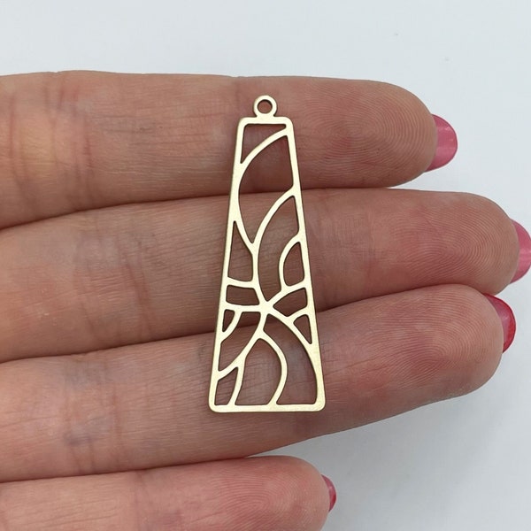 Raw Brass Rectangle Charm, Laser Cut Jewelry, Brass Geometric Earring Pendants, Brass Accessories, Earring Connectors 15x40x0.80mm