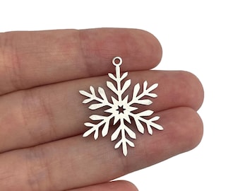 Encanto de copo de nieve de acero inoxidable, encantos de pendientes de acero, colgante de collar de copo de nieve de Navidad, hallazgos de collar, suministros de fabricación de joyas