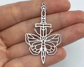 Stainless Steel Sword Charm, Sword with Moth Charm Pendant, Knife Charm, Charms for Jewelry Making, Earring Charms, DIY Craft Supplies