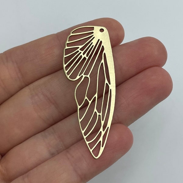 2x Brass Wing Charm, Butterfly Wing Charm, Brass Earring Components, Jewelry Supplies, Raw Brass Dragonfly Charm, Laser Cut Earring Charms