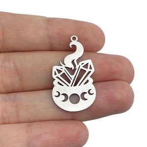 17x32mm Stainless Steel Witch Pot Charm, Halloween Boiling Pot Witch Cauldron Charm Pendant, DIY Jewelry Supplies Laser Cut Halloween Charms