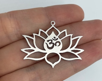 Stainless Steel Lotus Charm, Flower Charm, Om Mantra Buddhism Hinduism Charms, Steel Earring Charms, Laser Cut Charms, Jewelry Supplies