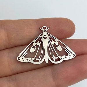 Stainless Steel Moth Charm, Steel Moth Pendant, Butterfly Charm Pendant, Laser Cut Steel Earring Charms, DIY Jewelry Making Supplies