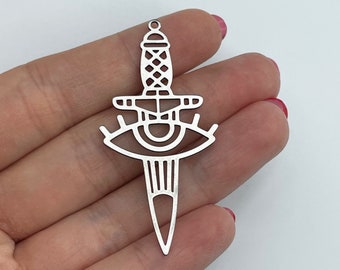 RVS zwaard charme, laser gesneden mes charmes, bedels voor sieraden maken, oog op zwaard charme, DIY sieraden maken leveringen 27x56x0.8mm