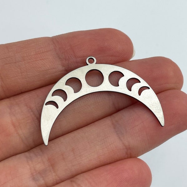 Stainless Steel Crescent Charm, Steel Moon Phases Charm, Lunar Phase Arch Charm, Steel Half Moon Charm, Earring Findings, Jewelry Supplies