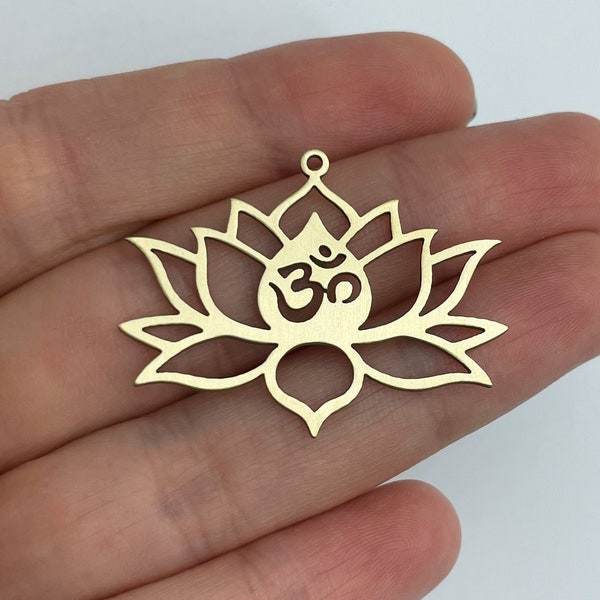 Raw Brass Lotus Charm, Flower Charm, Om Mantra Buddhism Hinduism Charms, Brass Earring Charms, Laser Cut Charms, Jewelry Making Supplies