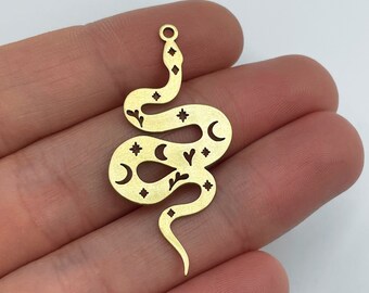 Raw Brass Snake Charm, Crescent Moon Snake Pendant, Brass Findings, Raw Brass Snake Pendant, Serpent Charm, DIY Jewelry Making Supplies