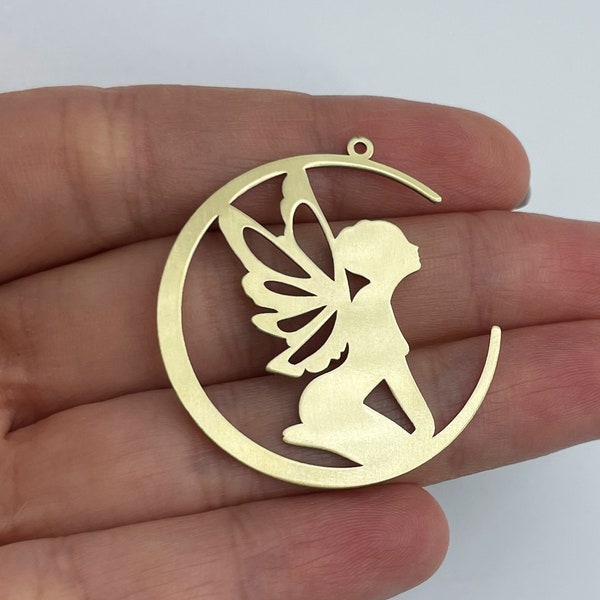 Raw Brass Fairy Charm, Fairy Pendant, Angel Charm, Brass Faerie Charm, Brass Earring Pendants, Laser Cut Charm, Brass Jewelry Findings