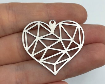 Stainless Steel Heart Charm, Geometric Heart Pendant, Heart Earring Charms, Earring Findings, Laser Cut Jewelry Making Supplies
