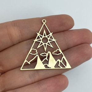 Raw Brass Sun Charm, Triangle Sun Charm, Brass Earrings Charms, Jewelry Making Supplies, Laser Cut Brass Charms, Geometric Brass Pendants