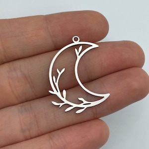 Stainless Steel Crescent Earring Charms, Steel Moon Branches Pendant, Floral Crescent Charm, Steel Earrings Finding, Jewelry Making Supplies