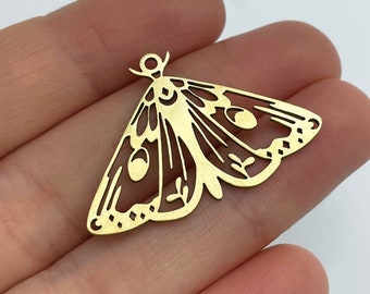 Raw Brass Moth Charm, Brass Moth Pendant, Butterfly Charm Pendant, Laser Cut Brass Earring Charms, DIY Jewelry Making Supplies