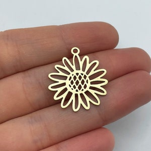 Raw Brass Sunflower Earring Charm, Filigree Sunflower Pendant Charm, Brass Flower Charm, Brass Earring Findings, Jewelry Making Supplies