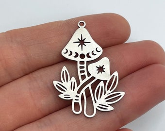 Stainless Steel Mushroom Charm, Mushroom Pendant, Steel Fungus Pendant, Mushroom Earrings, Earring Charms, Laser Cut Charm, Steel Findings