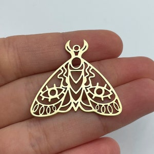 Brass Geometric Moth Charm, Raw Brass Moth Pendant, Eye on Moth Charm, Laser Cut Brass Earring Charms, DIY Jewelry Making Supplies