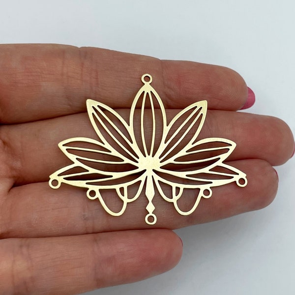 Raw Brass Lotus Charm, Brass Earring Charm, Suncatcher Charms, 5 Hole Brass Connectors, Laser Cut Charms, Jewelry Supplies 40x50x0.80mm