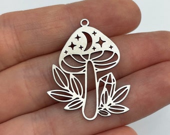 Stainless Steel Mushroom Charm, Celestial Mushroom Charm, Mushroom Pendant, Steel Earring Charms, Laser Cut Charms, Jewelry Findings