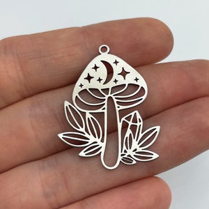 Stainless Steel Mushroom Charm, Celestial Mushroom Charm, Mushroom Pendant, Steel Earring Charms, Laser Cut Charms, Jewelry Findings