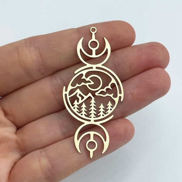 Raw Brass Sun Charm, Sun Cloud Montain Tree Charm, Brass Charms for Jewelry Making, DIY Jewelry Components 26x56x0.8mm