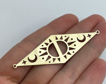 Raw Brass Rhombus Charm, Rhombus Pendant, Brass Sun and Moon Charm, Rhombus Earring Charms, Jewelry Making Supplies, Brass Connectors