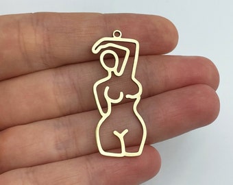 6x Brass Body Silhouette Charm, Female Body Charm, Goddess Body Charm, Female Figure Charm, Charms for Jewelry Making, Earring Charms