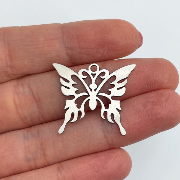 Stainless Steel Butterfly Charm, Butterfly Pendant, Steel Wing Charm, Earring Charms, Steel Findings, Laser Cut Jewellery Making Supplies