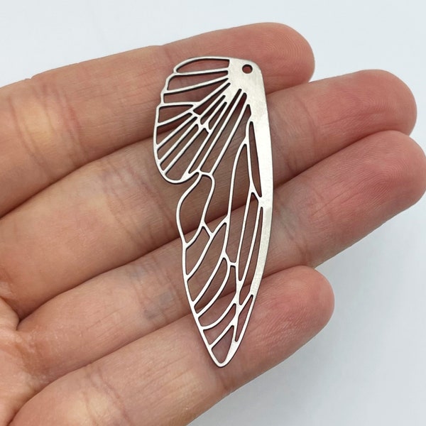 2x Stainless Steel Wing Charm, Butterfly Wing Charm, Earring Components, Jewelry Supplies, Steel Dragonfly Charm, Laser Cut Earring Charms