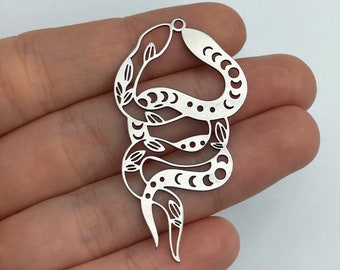 Stainless Steel Snake Charm, Snake Earring Charm, Moon Phases Snake Pendant, Steel Earring Findings, Laser Cut Steel Jewelry Making Supplies