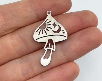 Steel Mushroom Charm, Mushroom Pendant, Steel Fungus Charm, Fairy Mushroom Charm, Steel Charm Earrings, Laser Cut Charm, Jewelry Supplies