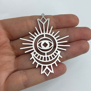 Laser Cut Stainless Steel Sun Charm, Large Sunburst Eye Charm, Steel Charms for Earrings, Jewelry Making Supplies, DIY Jewelry Components