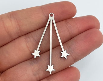 6x Steel Star Earring Charms, Stainless Steel Star Charm Pendant, Steel Jewelry Findings, DIY Charms, Laser Cut Jewelry Making Supplies