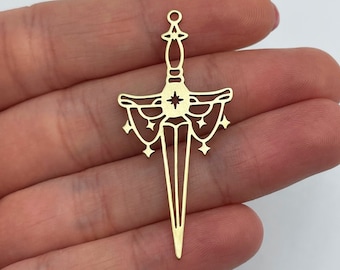 Raw Brass Sword Charm, Brass Knight's Sword Pendant, Brass Knife Charm, Brass Charm Earrings, Laser Cut Charms, Brass Findings