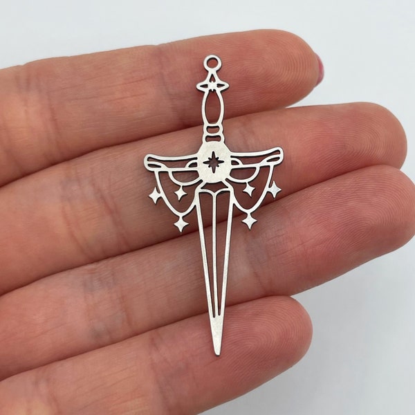 Stainless Steel Sword Charm, Sword Pendant, Stainless Steel Charm Earrings, Knife Charm, Steel Findings, Laser Cut Jewelry Making Supplies