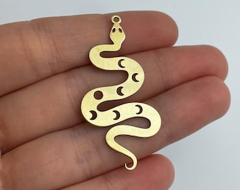 Raw Brass Snake Charm, Snake Pendant, Snake Earring Charm, Moon Phases Snake Charm, Animal Charms, Celestial Mystical Charms, Earring Charms
