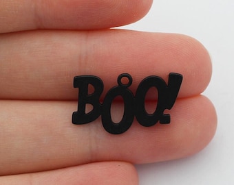 Dije Boo de acero chapado en negro, dijes de Halloween, colgantes de Halloween cortados con láser, componentes de suministros para hacer joyas de acero inoxidable