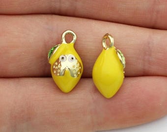 Dije de limón esmaltado amarillo, colgante de fruta chapado en oro para hacer joyas DIY, mini dijes de fruta para joyería de verano.