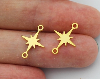 24k Gold Plated North Star Connector, Tiny Pole Star Connector, Gold Filled Earrings Bracelet Connector, Celestial Charms, Jewelry Supplies