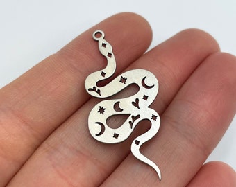 Stainless Steel Snake Charm, Crescent Moon Snake Pendant, Earring Findings, Snake Pendant, Serpent Charm, DIY Jewelry Making Supplies