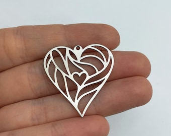 Stainless Steel Heart Earring Charm, Geometric Heart Charm, Heart Pendant, Heart Connector, Hollow Heart Pendant, Jewelry Making Supplies