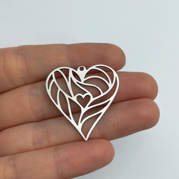 Stainless Steel Heart Earring Charm, Geometric Heart Charm, Heart Pendant, Heart Connector, Hollow Heart Pendant, Jewelry Making Supplies