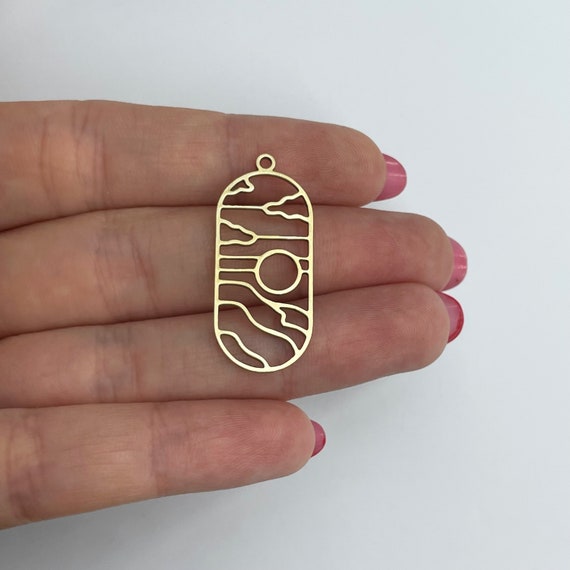 6pcs Laser Cut Oval Charm, Raw Brass Sun and Clouds Charm, Brass Connectors, Jewelry Making Supplies, DIY Earring Charms Components