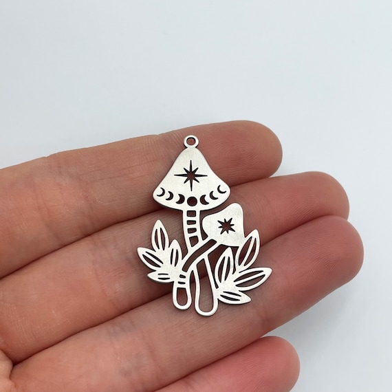 Stainless Steel Mushroom Charm, Mushroom Pendant, Steel Fungus Pendant, Mushroom Earrings, Earring Charms, Laser Cut Charm, Steel Findings