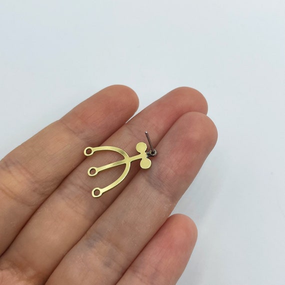 6pcs Raw Brass Stud Earrings, Brass Flower Studs, Brass Earring Connectors, Flower Earring Post, Brass Earrings, Jewelry Making Supplies