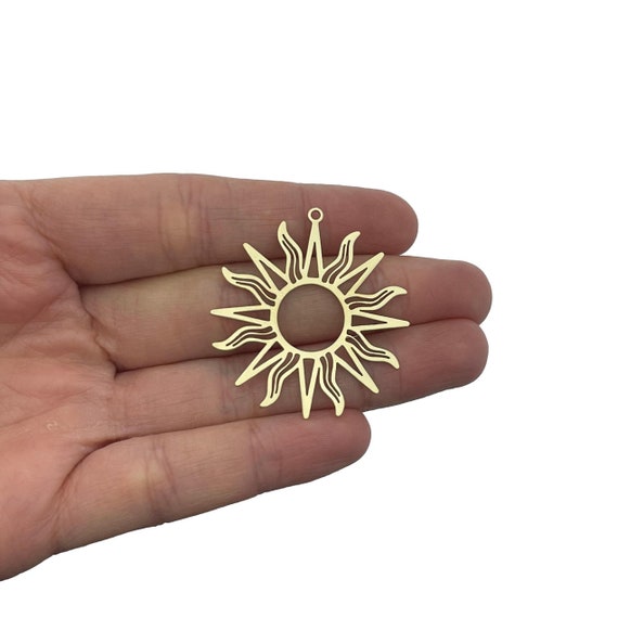 38x40mm Raw Brass Sun Charm, Open Sun Bezel, Hollow Sun Charms, Laser Cut Earring Charms Findings, DIY Jewelry Making Supplies