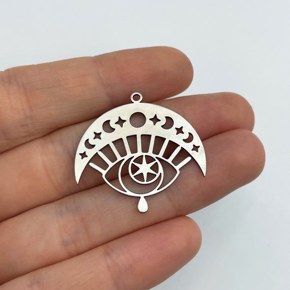 Stainless Steel Eye Teardrop Charm, Eye Moon Phase Charm Pendant, Steel Charm Earrings, Evil Eye Charm, Laser Cut Charm, Earring Findings