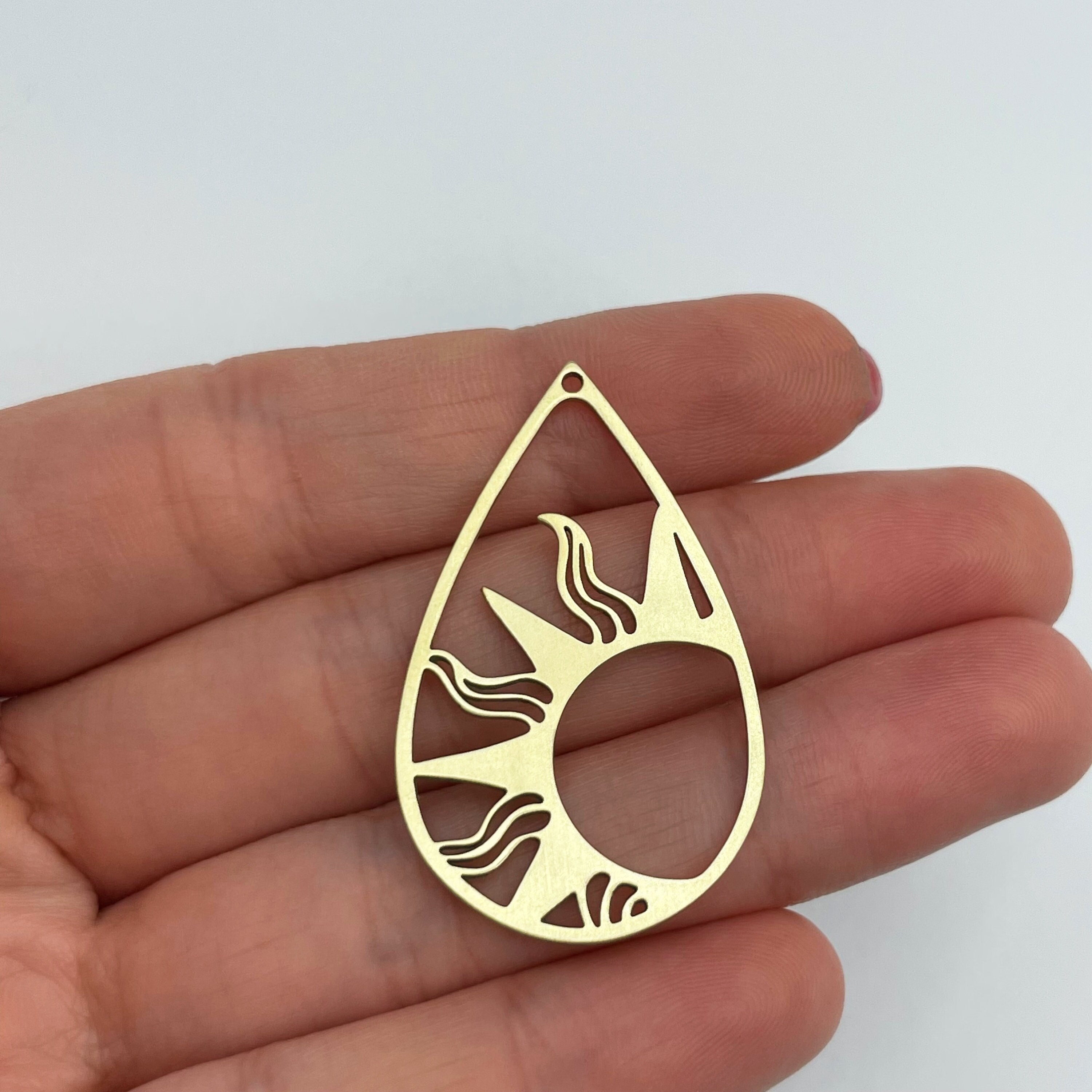Raw Brass Drop Sun Charm, Brass Drop Sun Pendant, Sun Earring Charm, Brass Earring Charms Findings, Laser Cut Jewelry Making Supplies