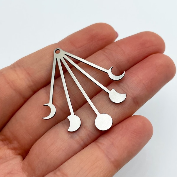 Steel Moon Phases Earring Charms, Stainless Steel Moon Phase Pendant, Fringe Earring Charm, Laser Cut Jewelry Making Supplies